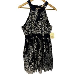 Altard State Navy Blue Lace Fit &‎ Flare Dress Size L NWT Floral Cocktail Party
